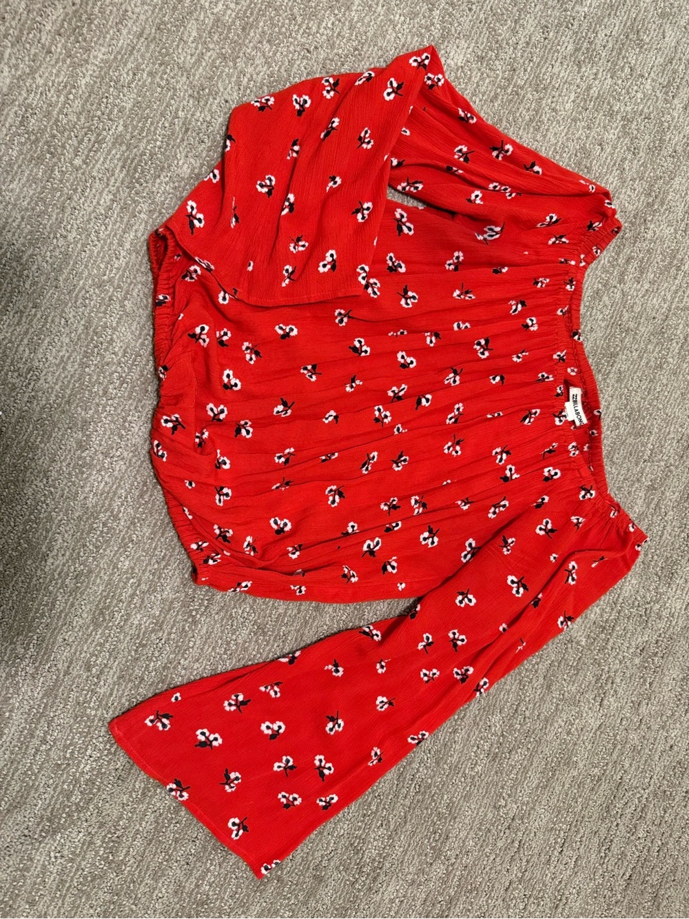 Woman’s Red Floral Long-Sleeve Off The Shoulder Top